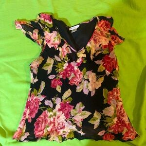 VINTAGE 90s/2000s FLORAL CHIFFON BEADED TOP